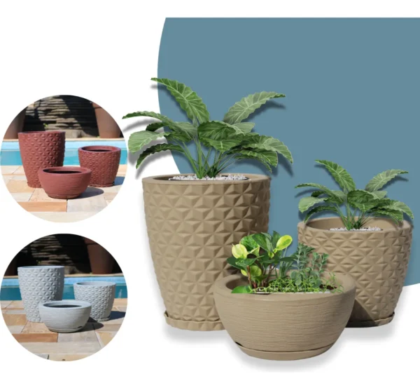 Vasos Para Plantas Decorativo Polietileno Kit 3 Unidades - Imagem 3