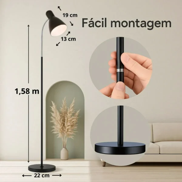 Luminária De Chão Abajur Articulada Flexivel Pedestal - Imagem 2