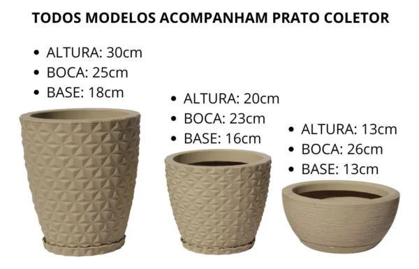 Vasos Para Plantas Decorativo Polietileno Kit 3 Unidades - Imagem 2