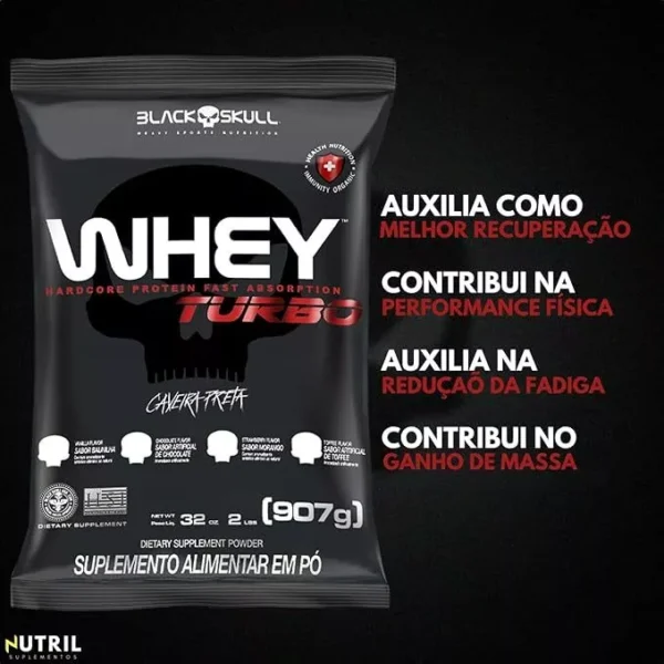 Whey Concentrado TURBO Sabor Chocolate Black Skull 907G - Imagem 2