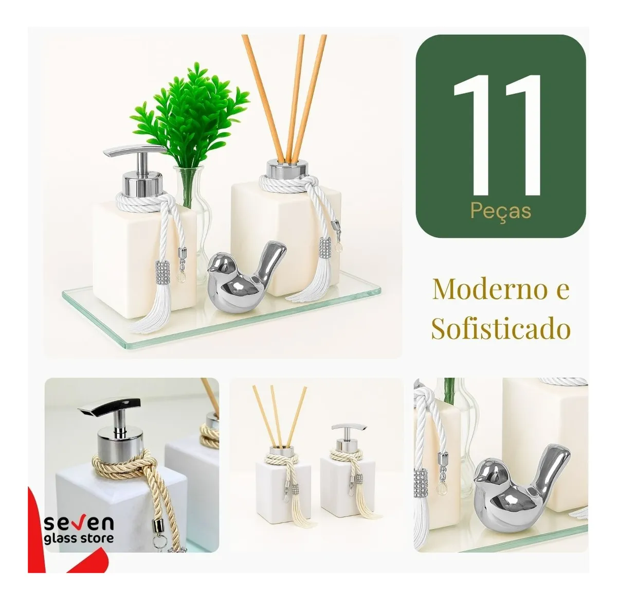 Kit Lavabo Saboneteira E Aromatizador De Ambiente C/ Bandeja - Imagem 3