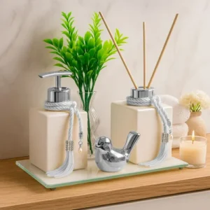 Kit Lavabo Saboneteira E Aromatizador De Ambiente C/ Bandeja