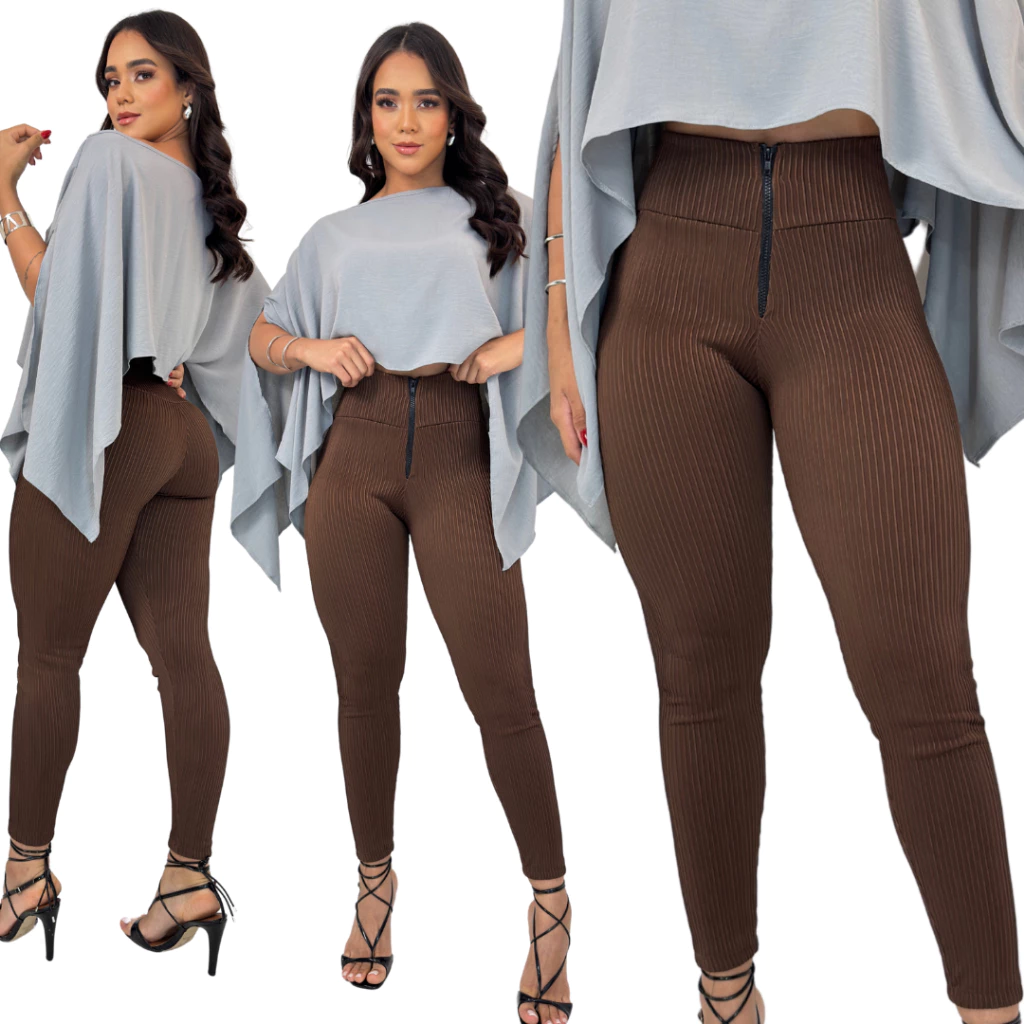 Calça Legging Feminina Canelada 3D Modeladora Premium Cintura Alta Zíper - Imagem 2