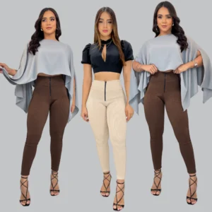 Calça Legging Feminina Canelada 3D Modeladora Premium Cintura Alta Zíper