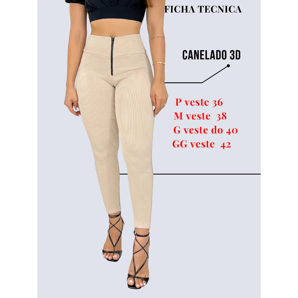 Calça Legging Feminina Canelada 3D Modeladora Premium Cintura Alta Zíper - Imagem 3