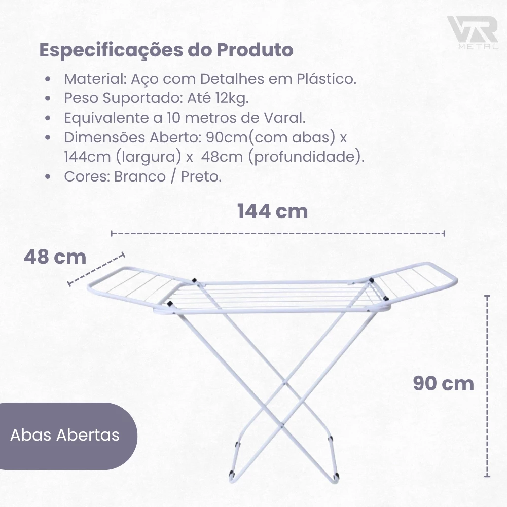Varal Dobrável de Chão com Abas | Super Leve, Reforçado Ideal para Apartamento - Imagem 2
