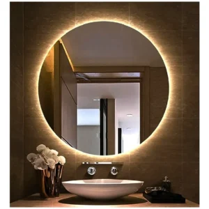 Espelho Redondo Iluminado Com Led Quente Neutro 60cm Sem Moldura Woodglass